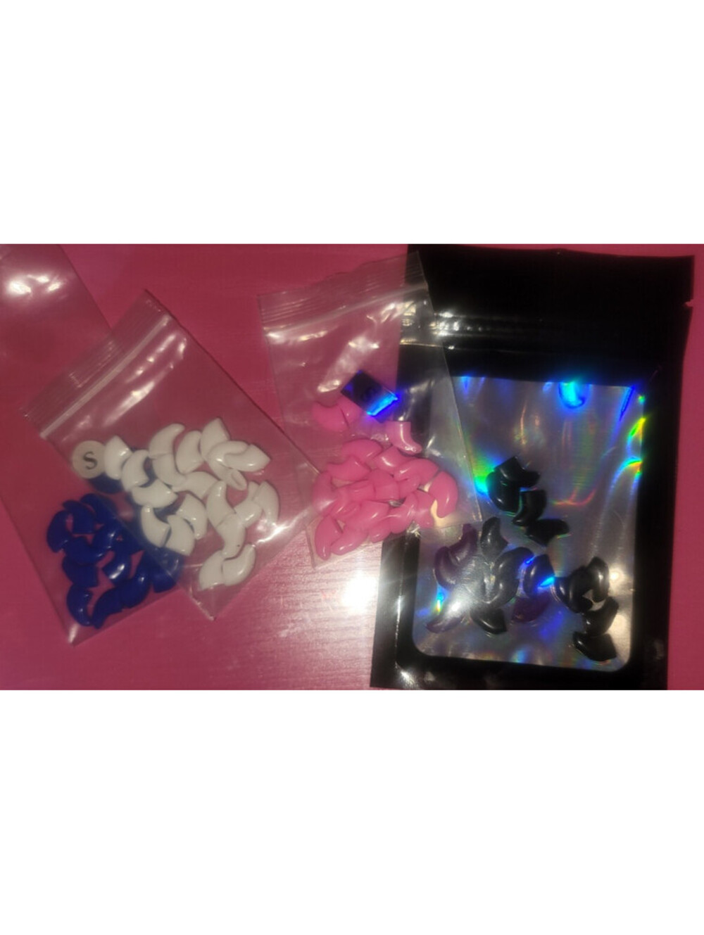 CAT PLASTIC NAIL CAPS - SMALL - WHITE, PINK, BLACK AND BLUE